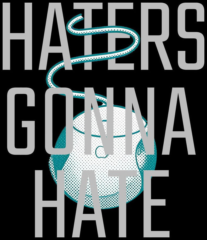 Haters Gonna Hate T-shirt artwork: an iMac G3 hockey puck mouse behind the words